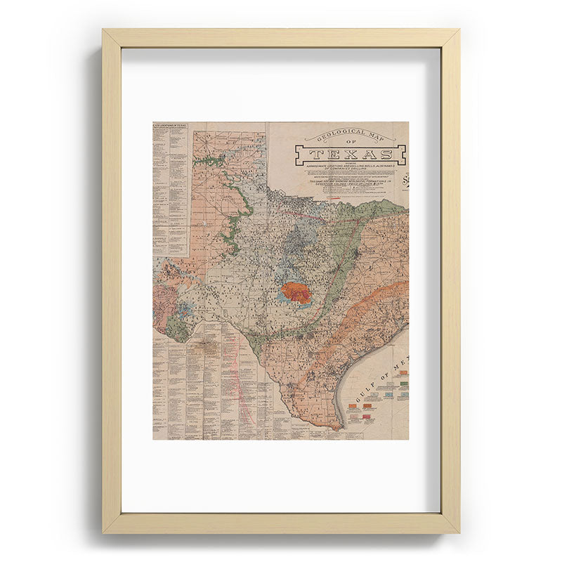 Vintage Geological Map of Texas (1920) Framed Art Print