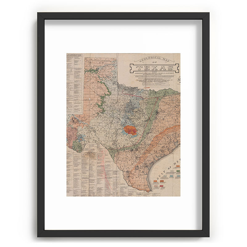 Vintage Geological Map of Texas (1920) Framed Art Print