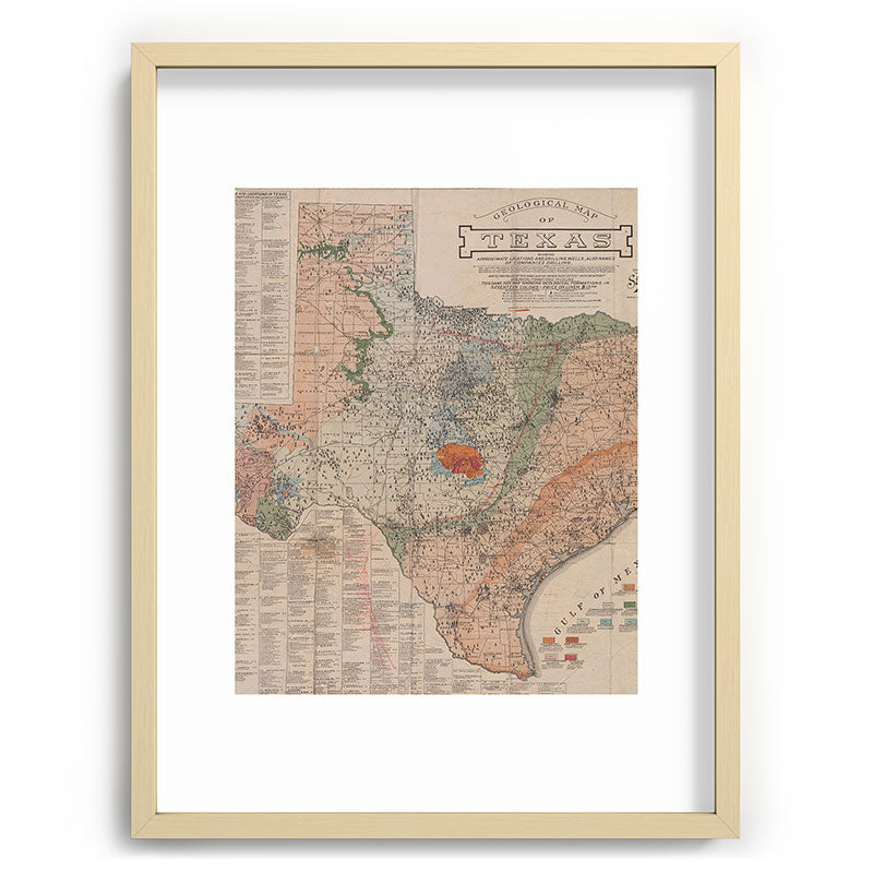 Vintage Geological Map of Texas (1920) Framed Art Print