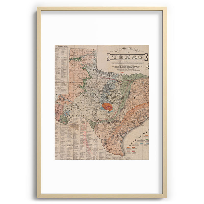 Vintage Geological Map of Texas (1920) Framed Art Print