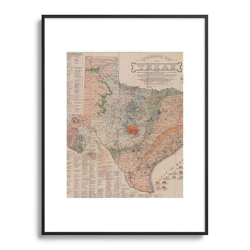 Vintage Geological Map of Texas (1920) Framed Art Print
