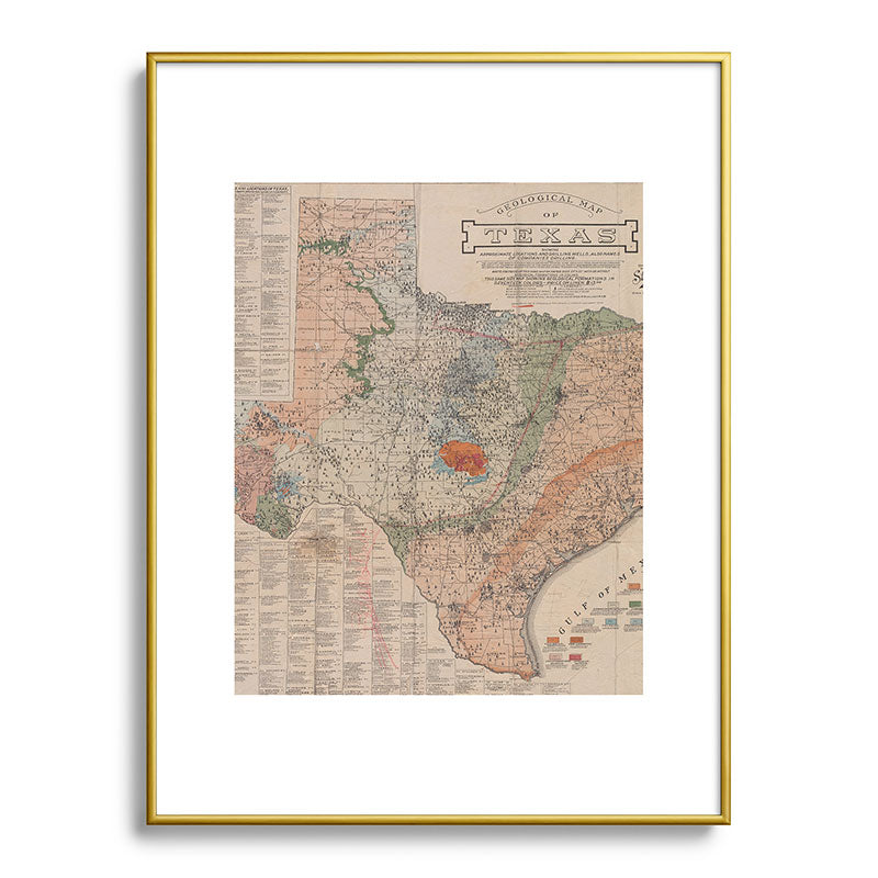 Vintage Geological Map of Texas (1920) Framed Art Print