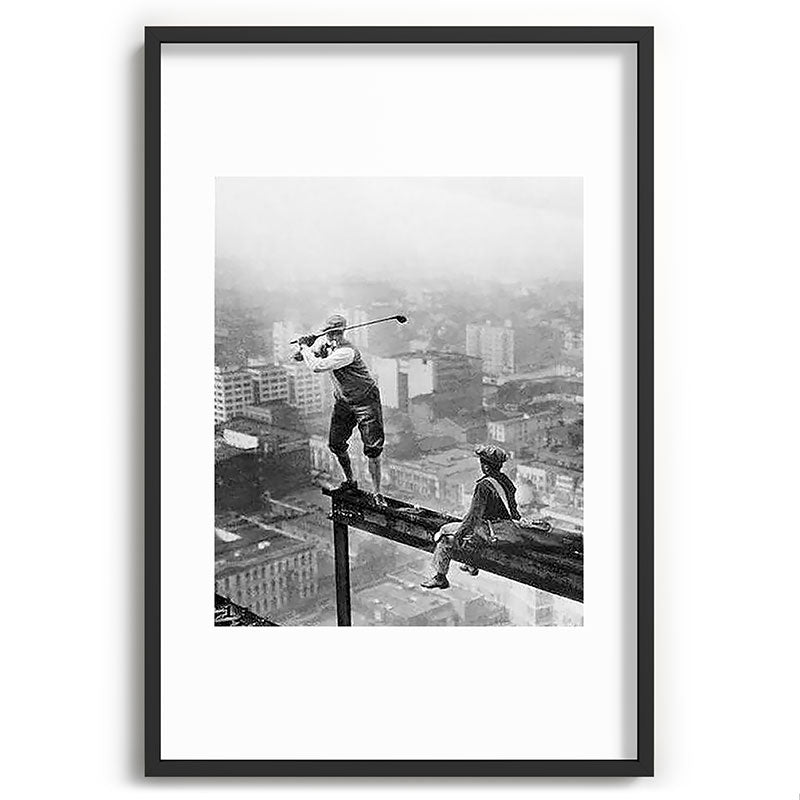 Tough Par Four - Golf Game at 1000 feet black and white photograph Framed Art Print