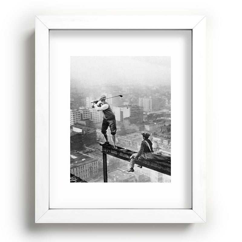 Tough Par Four - Golf Game at 1000 feet black and white photograph Framed Art Print