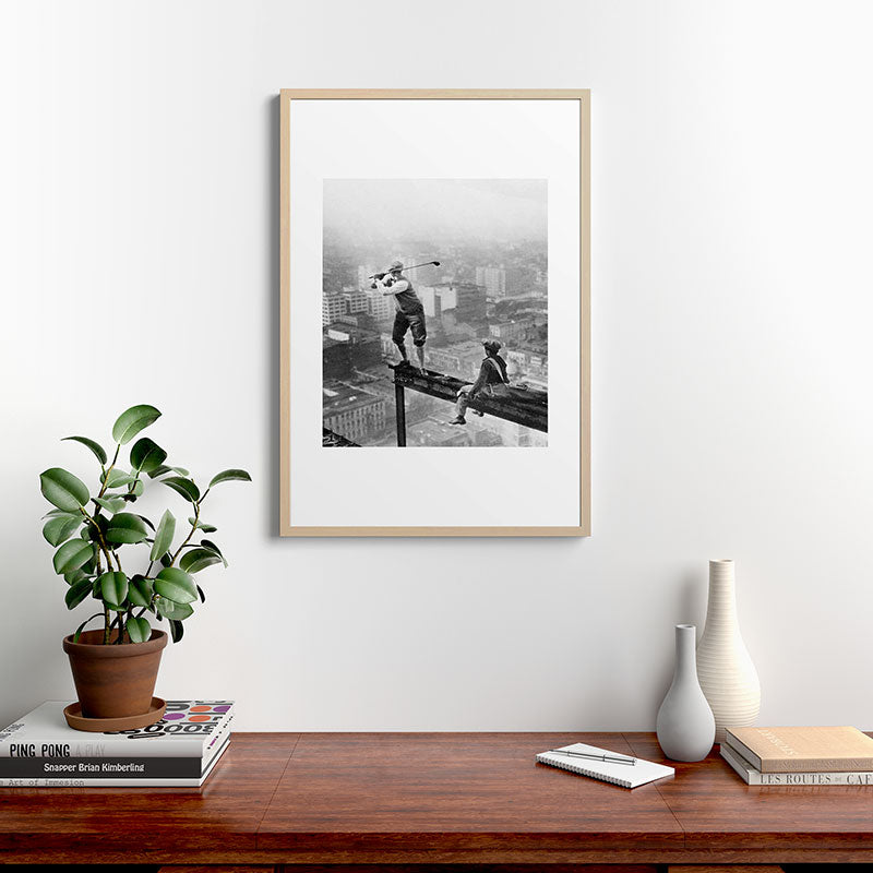 Tough Par Four - Golf Game at 1000 feet black and white photograph Framed Art Print