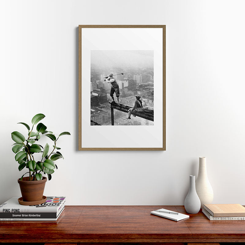 Tough Par Four - Golf Game at 1000 feet black and white photograph Framed Art Print