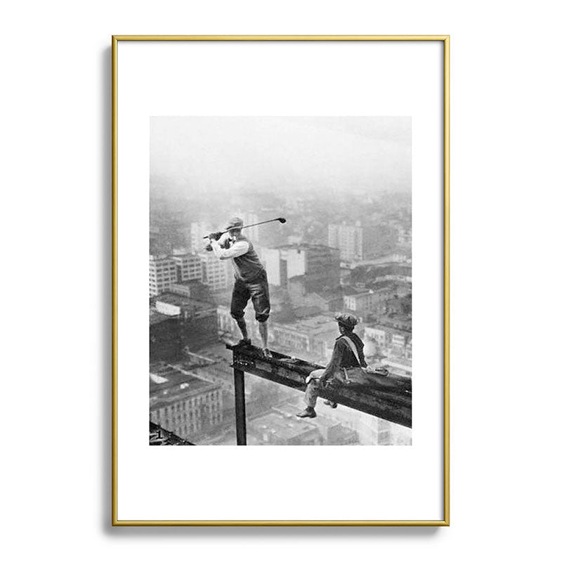 Tough Par Four - Golf Game at 1000 feet black and white photograph Framed Art Print