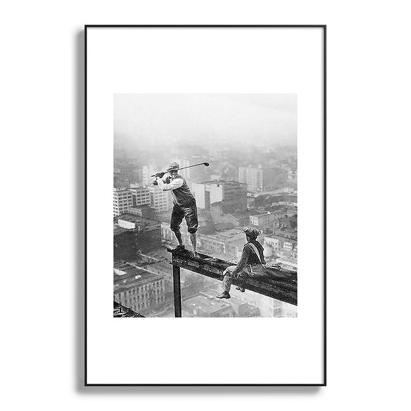 Tough Par Four - Golf Game at 1000 feet black and white photograph Framed Art Print