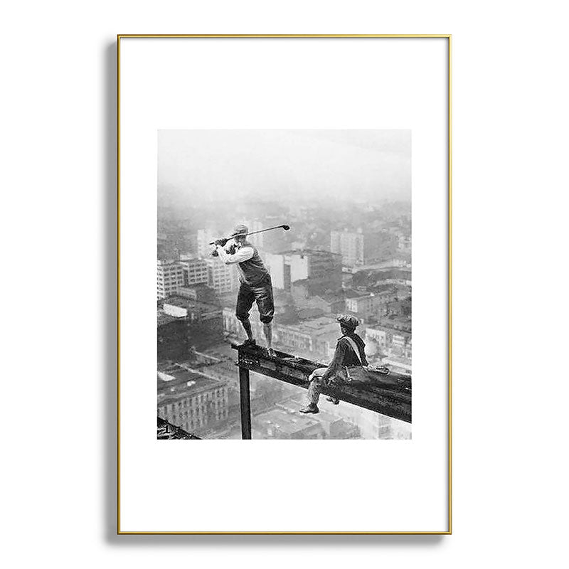 Tough Par Four - Golf Game at 1000 feet black and white photograph Framed Art Print
