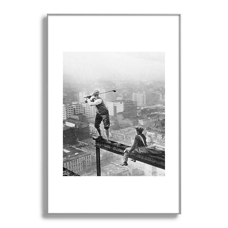 Tough Par Four - Golf Game at 1000 feet black and white photograph Framed Art Print