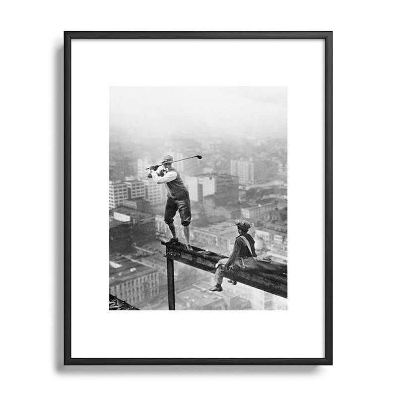 Tough Par Four - Golf Game at 1000 feet black and white photograph Framed Art Print