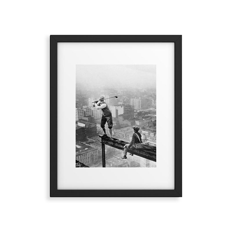 Tough Par Four - Golf Game at 1000 feet black and white photograph Framed Art Print