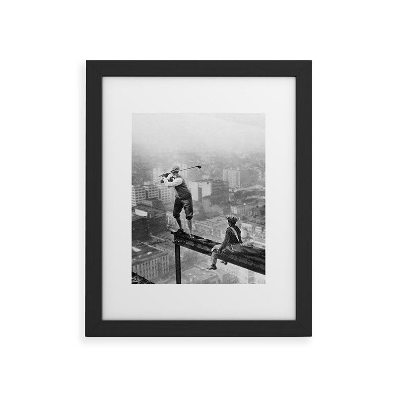 Tough Par Four - Golf Game at 1000 feet black and white photograph Framed Art Print