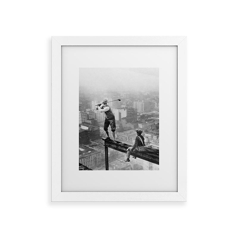 Tough Par Four - Golf Game at 1000 feet black and white photograph Framed Art Print