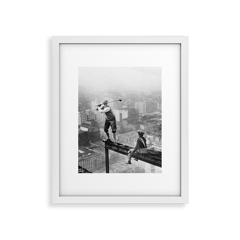 Tough Par Four - Golf Game at 1000 feet black and white photograph Framed Art Print