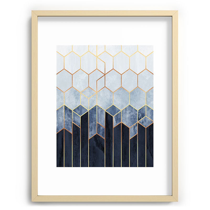 Soft Blue Hexagons Framed Art Print