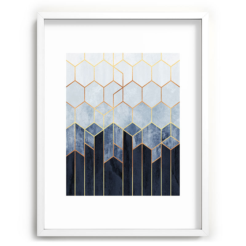 Soft Blue Hexagons Framed Art Print
