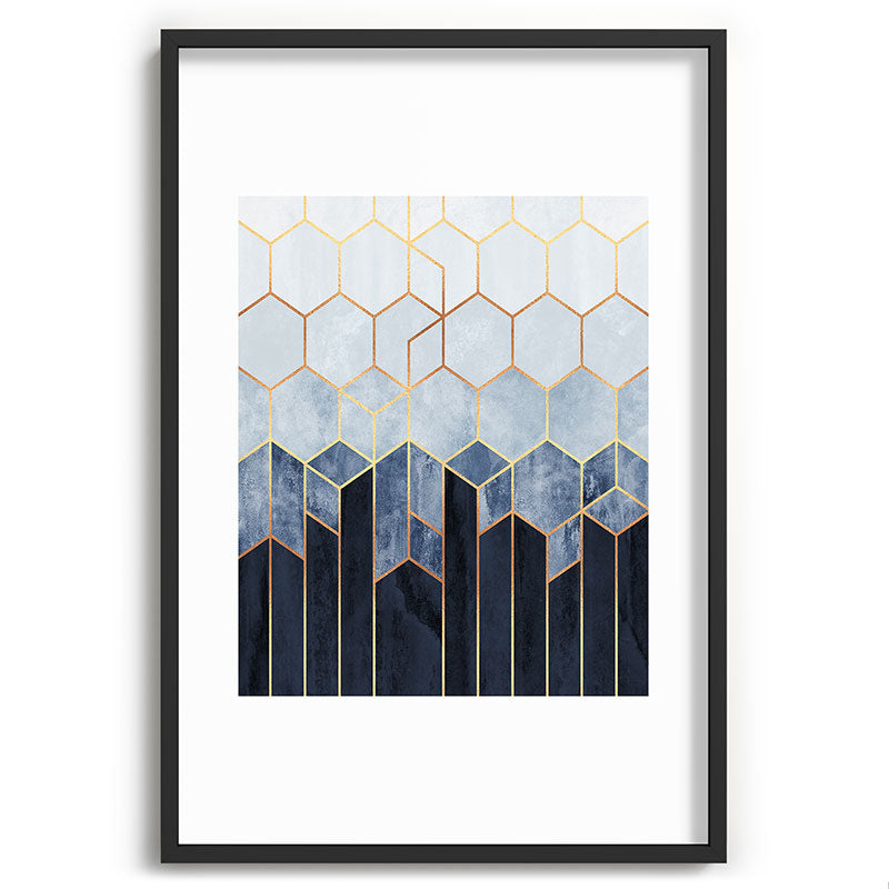 Soft Blue Hexagons Framed Art Print