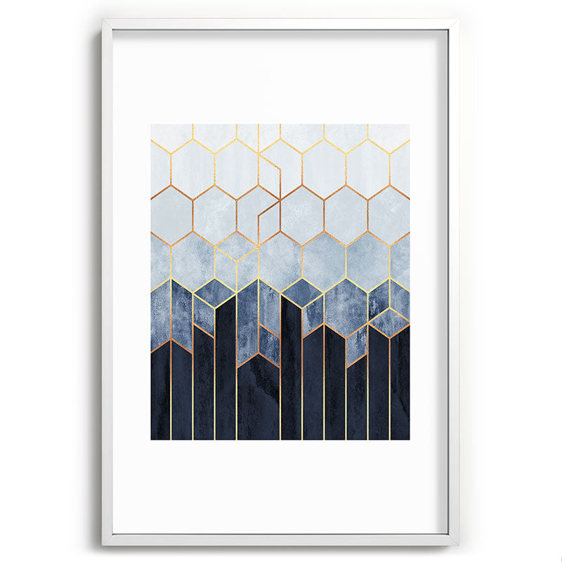 Soft Blue Hexagons Framed Art Print