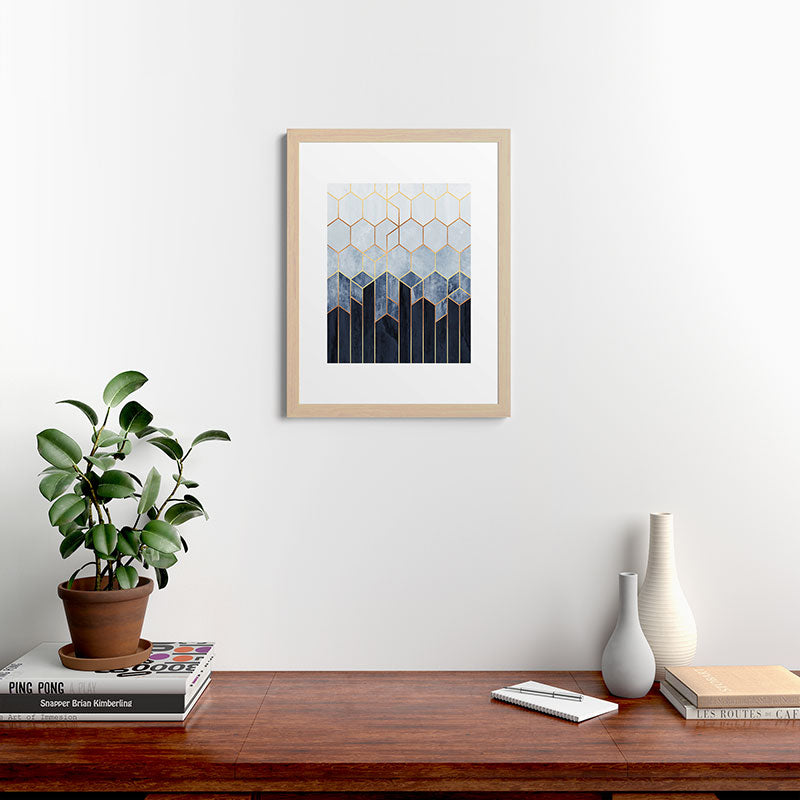 Soft Blue Hexagons Framed Art Print