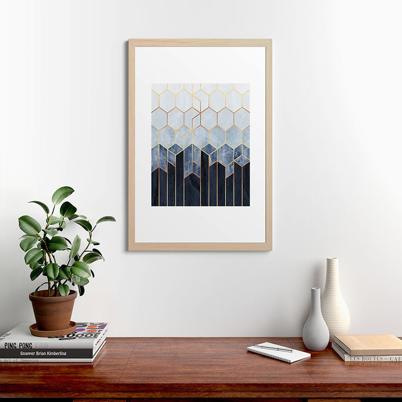 Soft Blue Hexagons Framed Art Print