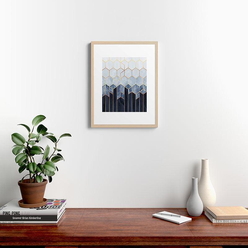 Soft Blue Hexagons Framed Art Print