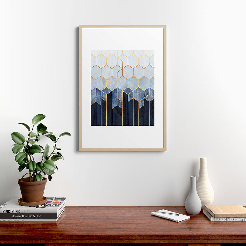Soft Blue Hexagons Framed Art Print