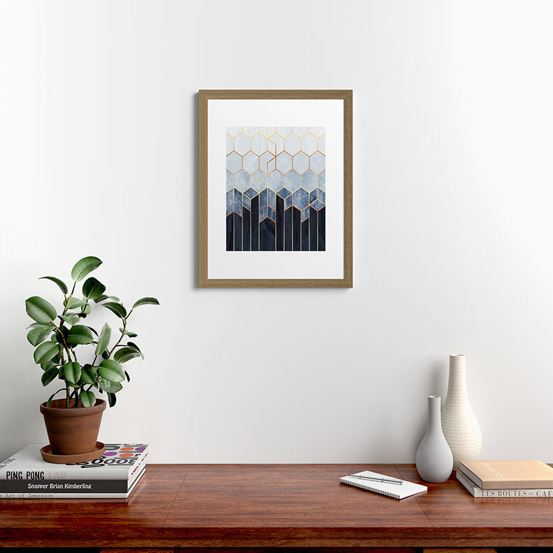 Soft Blue Hexagons Framed Art Print
