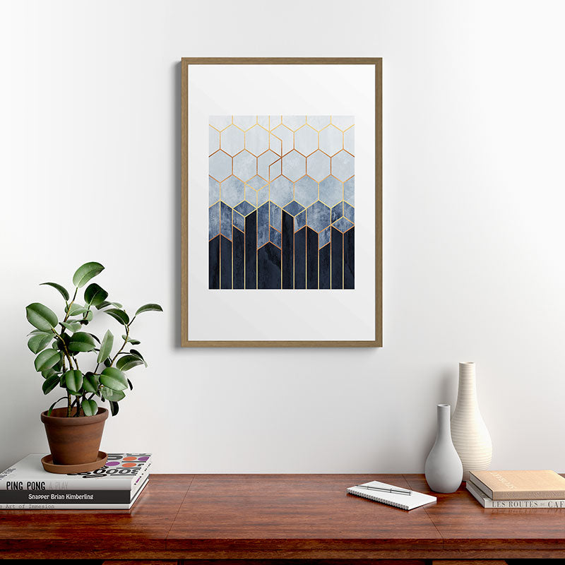 Soft Blue Hexagons Framed Art Print