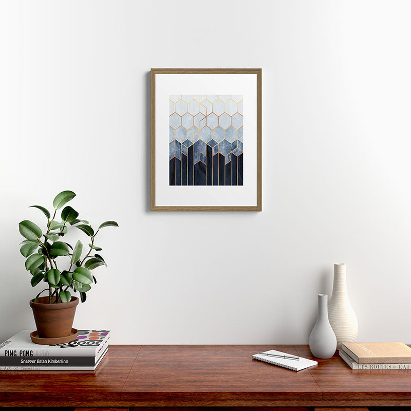 Soft Blue Hexagons Framed Art Print