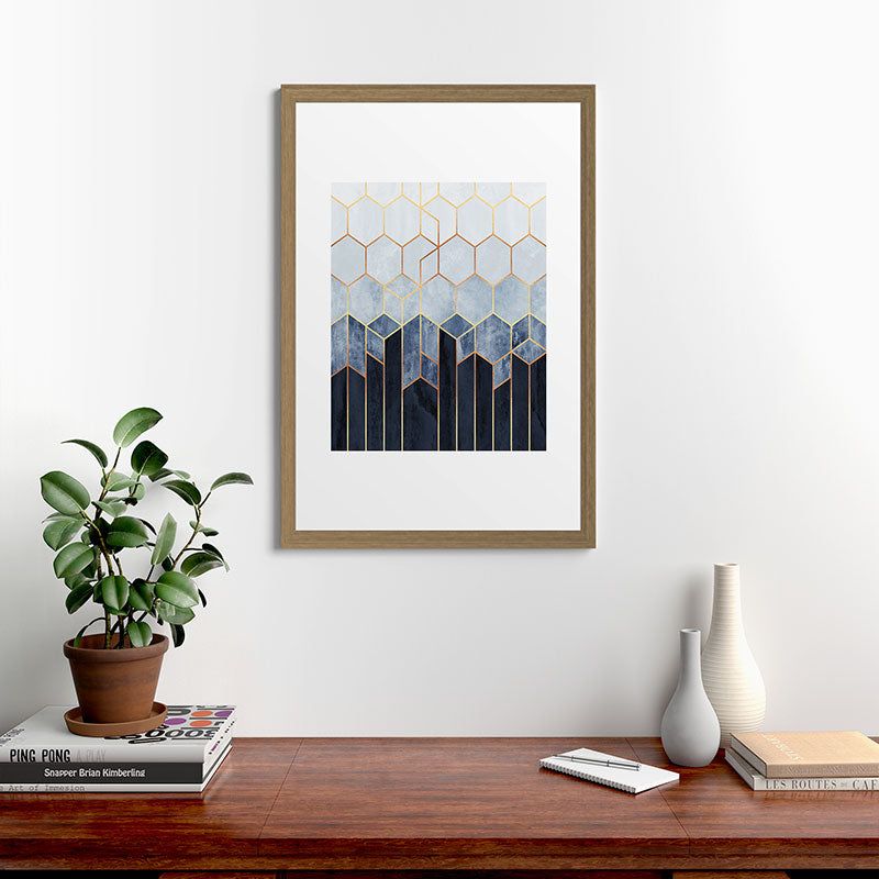 Soft Blue Hexagons Framed Art Print