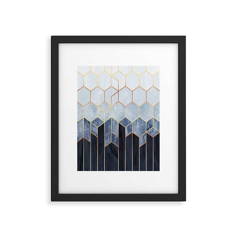 Soft Blue Hexagons Framed Art Print