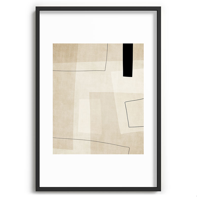 Minimalist Beige Black Japandi Artwork II Framed Art Print