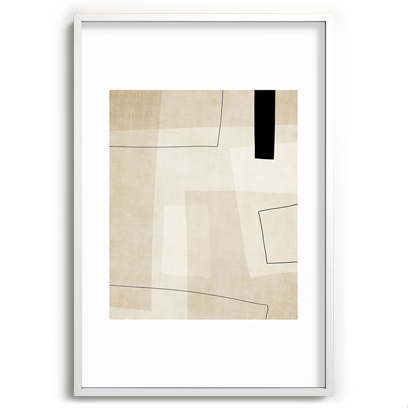 Minimalist Beige Black Japandi Artwork II Framed Art Print