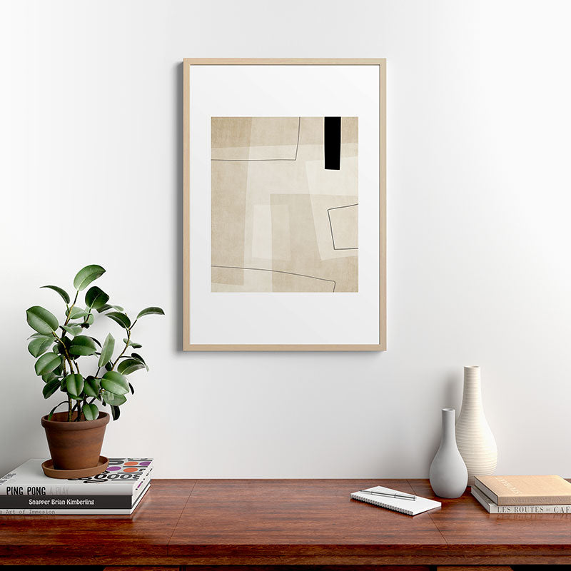 Minimalist Beige Black Japandi Artwork II Framed Art Print