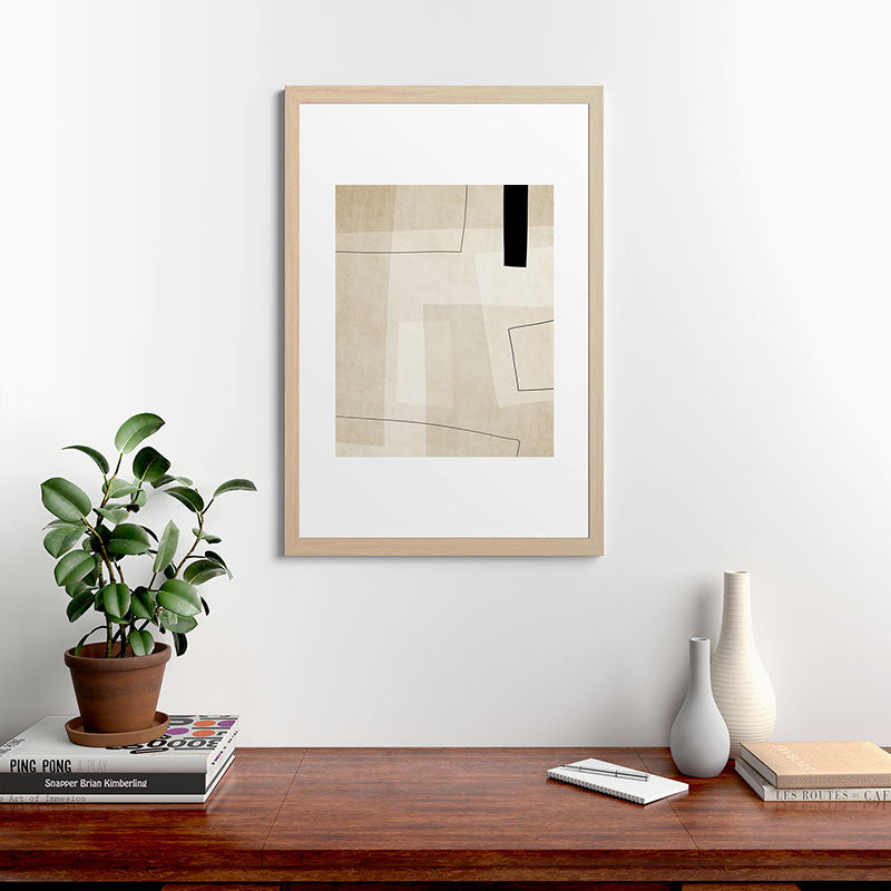 Minimalist Beige Black Japandi Artwork II Framed Art Print