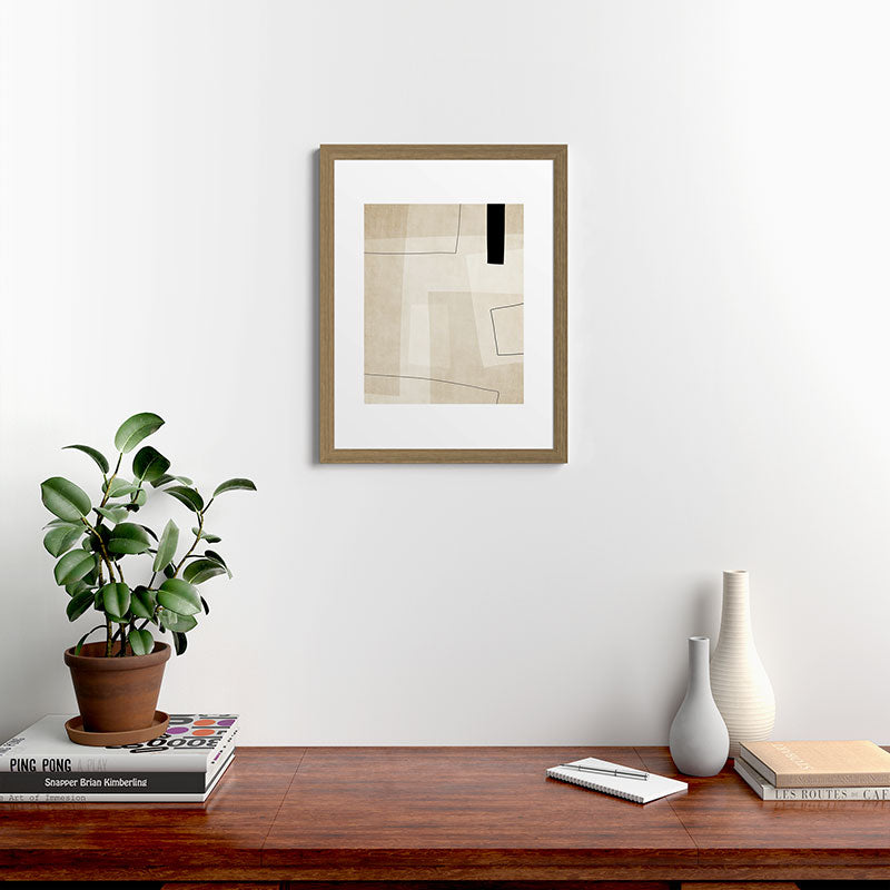 Minimalist Beige Black Japandi Artwork II Framed Art Print