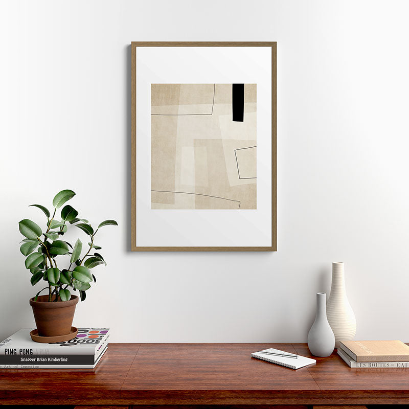 Minimalist Beige Black Japandi Artwork II Framed Art Print