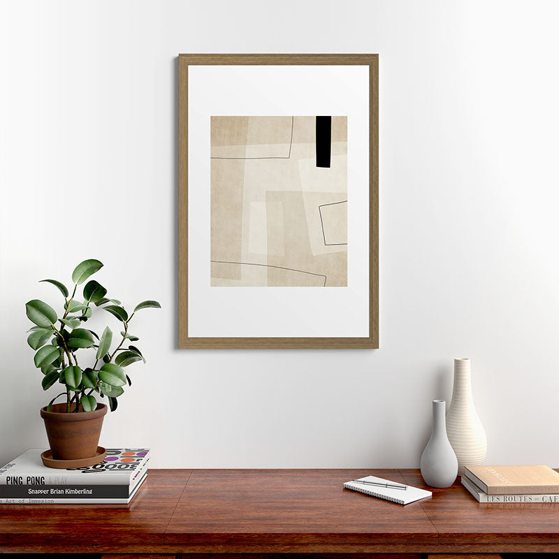 Minimalist Beige Black Japandi Artwork II Framed Art Print