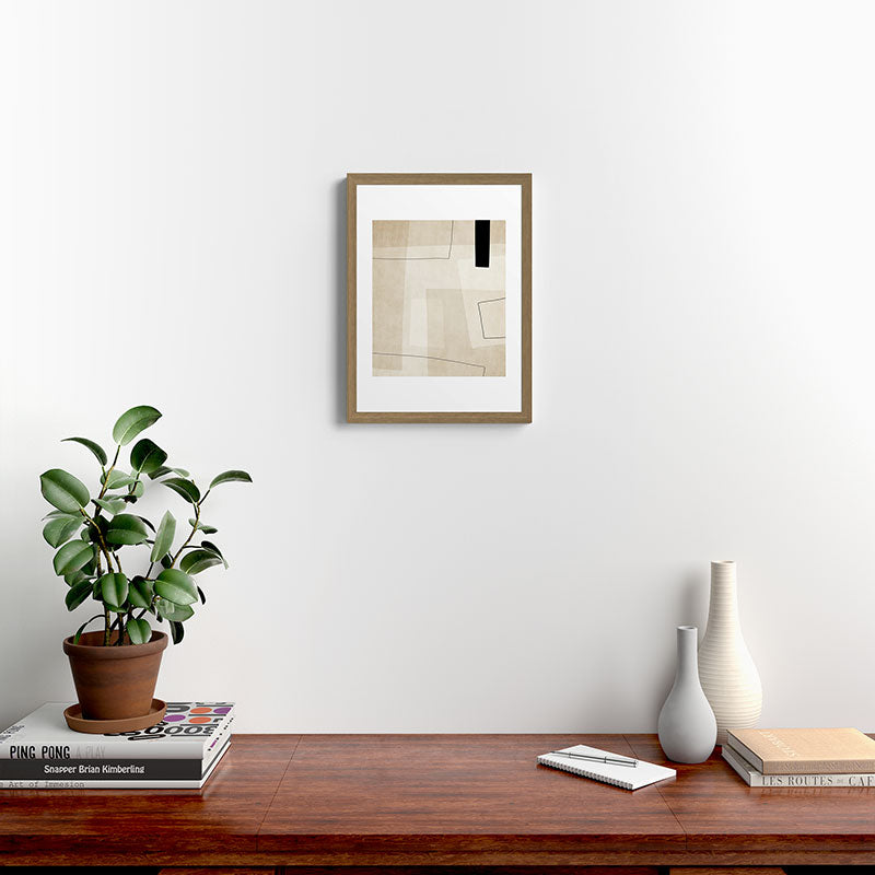 Minimalist Beige Black Japandi Artwork II Framed Art Print