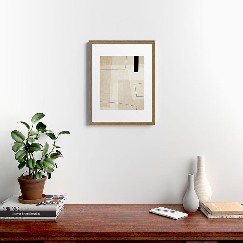Minimalist Beige Black Japandi Artwork II Framed Art Print