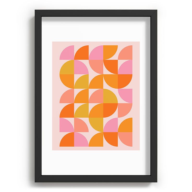Mid Century Mod Geometry in Pink and Orange Framed Art Print