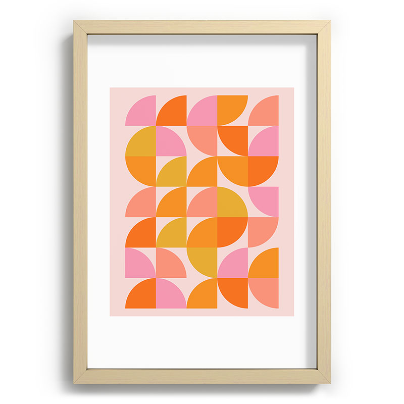 Mid Century Mod Geometry in Pink and Orange Framed Art Print