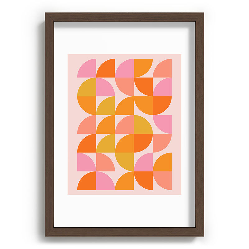Mid Century Mod Geometry in Pink and Orange Framed Art Print