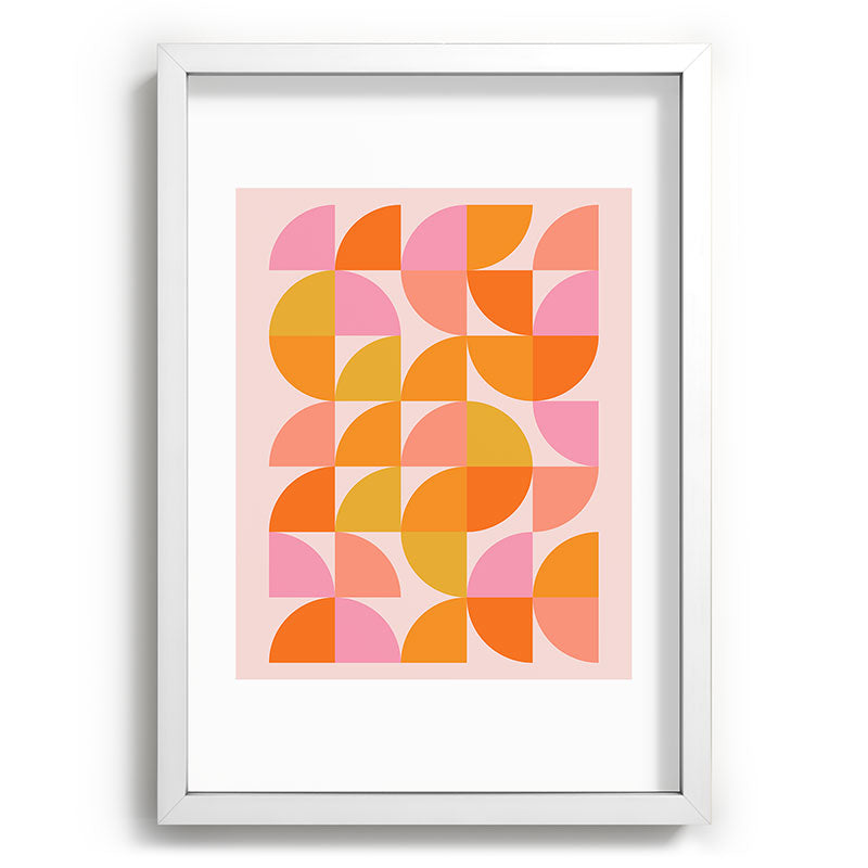 Mid Century Mod Geometry in Pink and Orange Framed Art Print