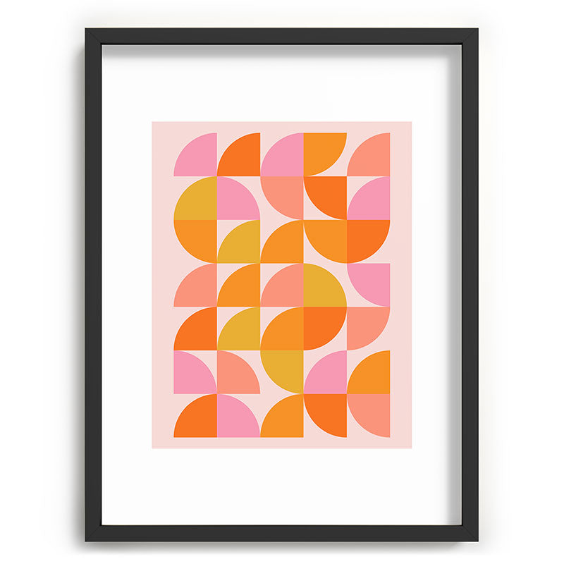 Mid Century Mod Geometry in Pink and Orange Framed Art Print