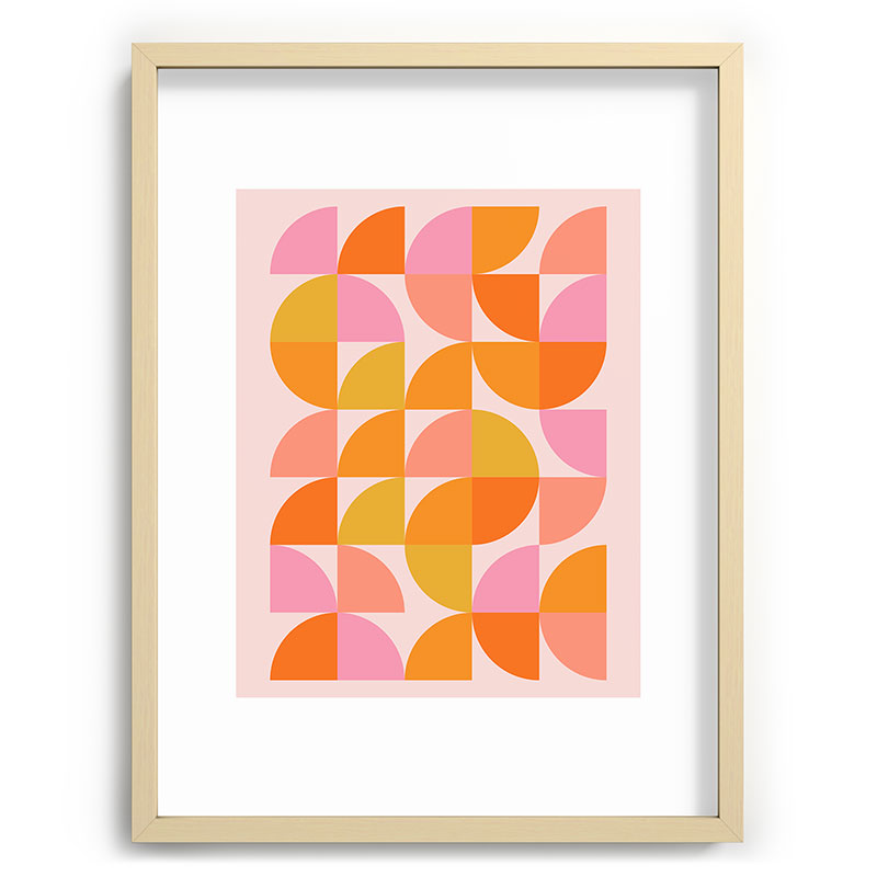Mid Century Mod Geometry in Pink and Orange Framed Art Print