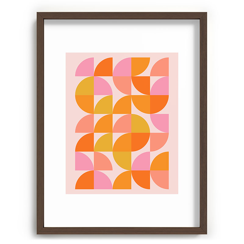 Mid Century Mod Geometry in Pink and Orange Framed Art Print