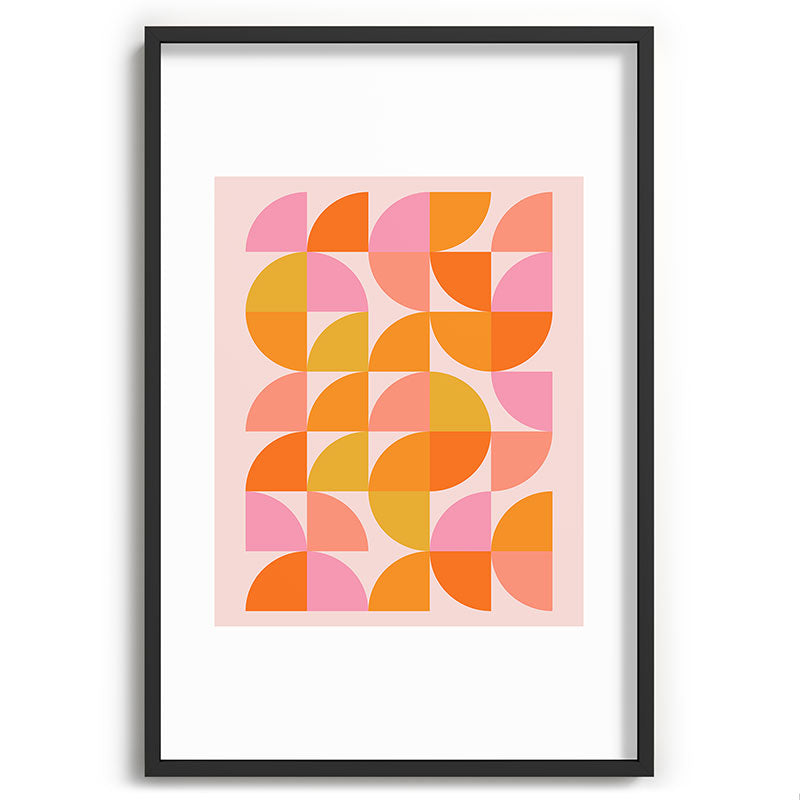 Mid Century Mod Geometry in Pink and Orange Framed Art Print