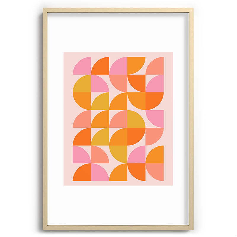 Mid Century Mod Geometry in Pink and Orange Framed Art Print